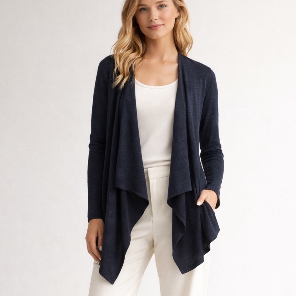 Eileen Fisher SILK ORGANIC COTTON Cardigan MEDIUM open-front flowy relaxed chic